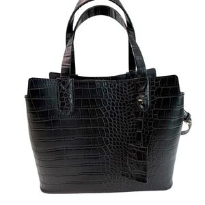 A New Day Black Croc Embossed Tote Bag Satchel Crossbody Handbag Gold Hardware